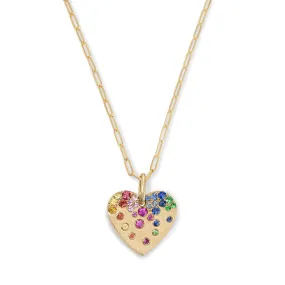 Scattered Rainbow Heart Pendant Necklace