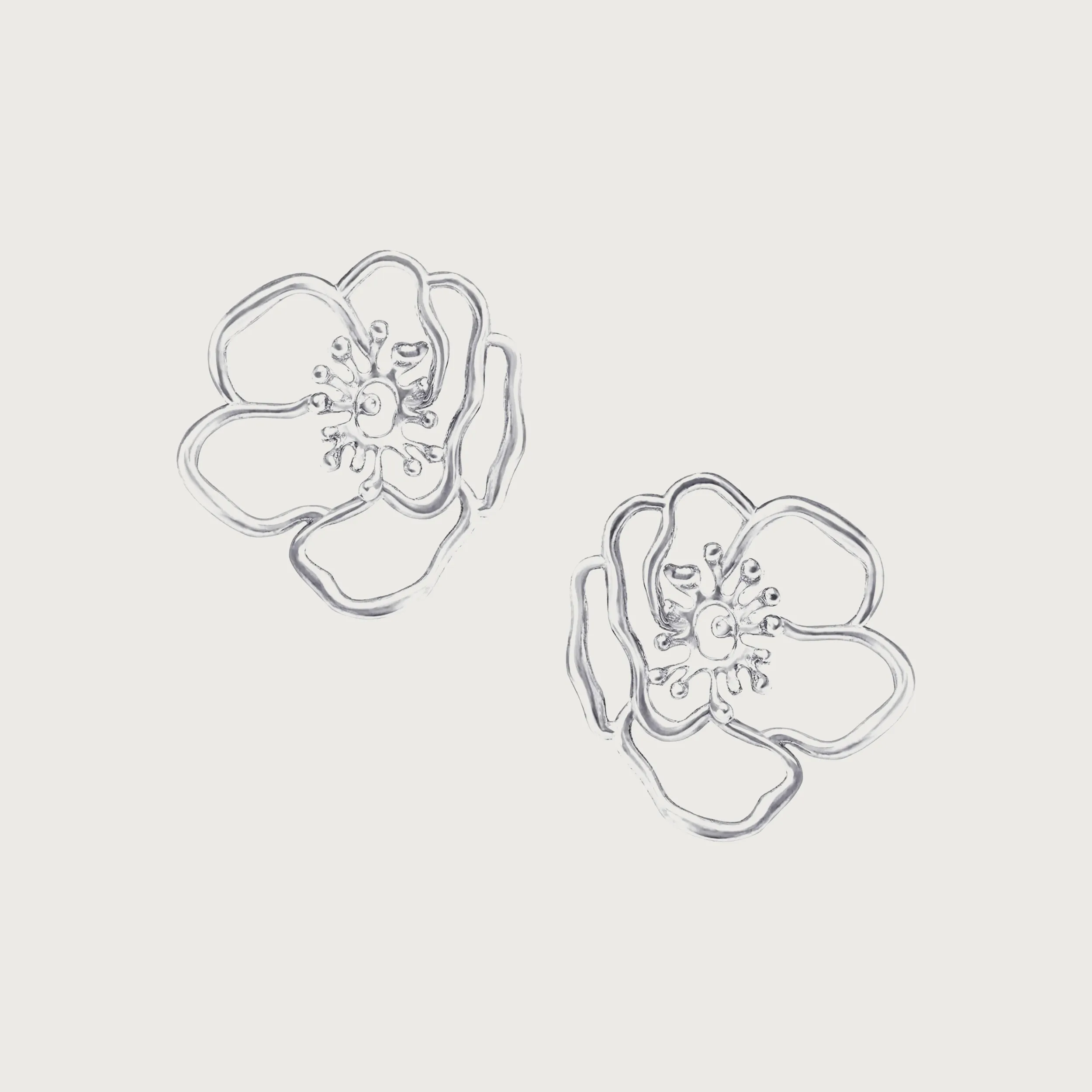 Silver Anemone Flower Earring