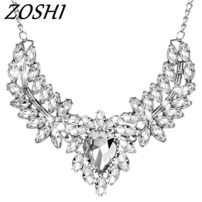 Silver Crystal Bib Necklace