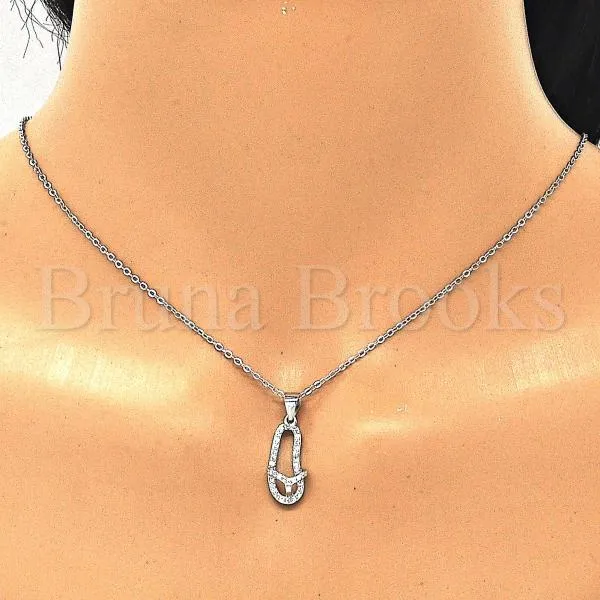 Sterling Silver 04.290.0001.18 Fancy Necklace, House Design, with White Cubic Zirconia, Polished Finish, Rhodium Tone