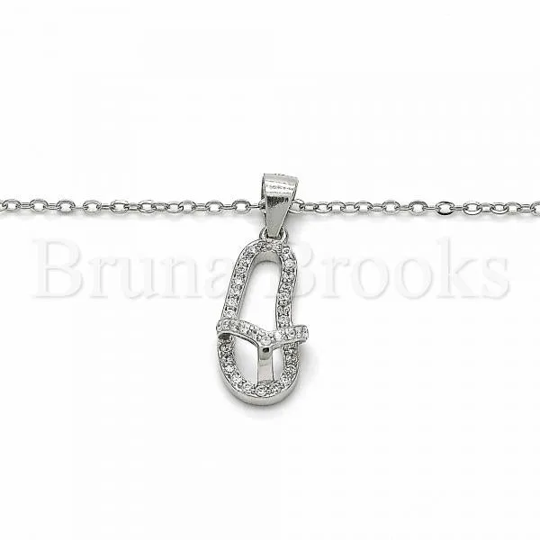 Sterling Silver 04.290.0001.18 Fancy Necklace, House Design, with White Cubic Zirconia, Polished Finish, Rhodium Tone