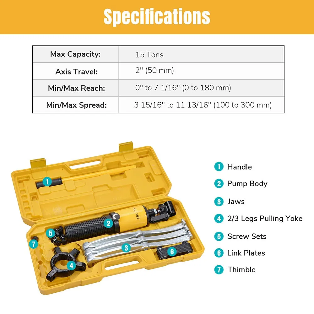 TheLAShop 15 Ton 3in1 Hydraulic Gear Puller 3 Jaws Separator w/ Case