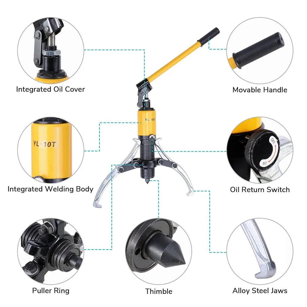 TheLAShop 3-Jaw Hydraulic Gear Puller Changeable Kit w/ Case, 10 Ton