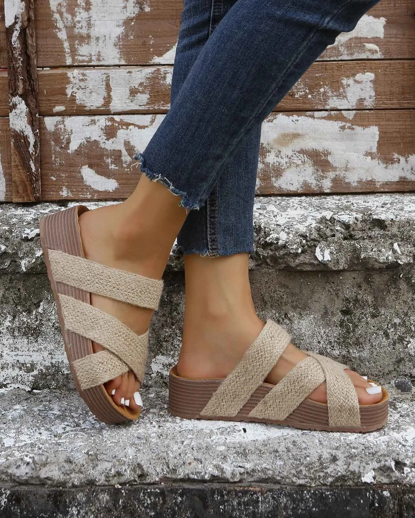 Thick Soled Woven Sandals