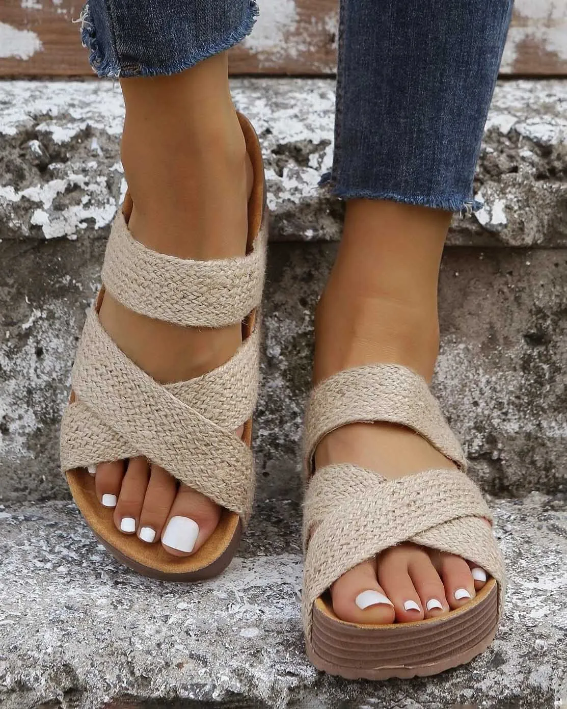 Thick Soled Woven Sandals