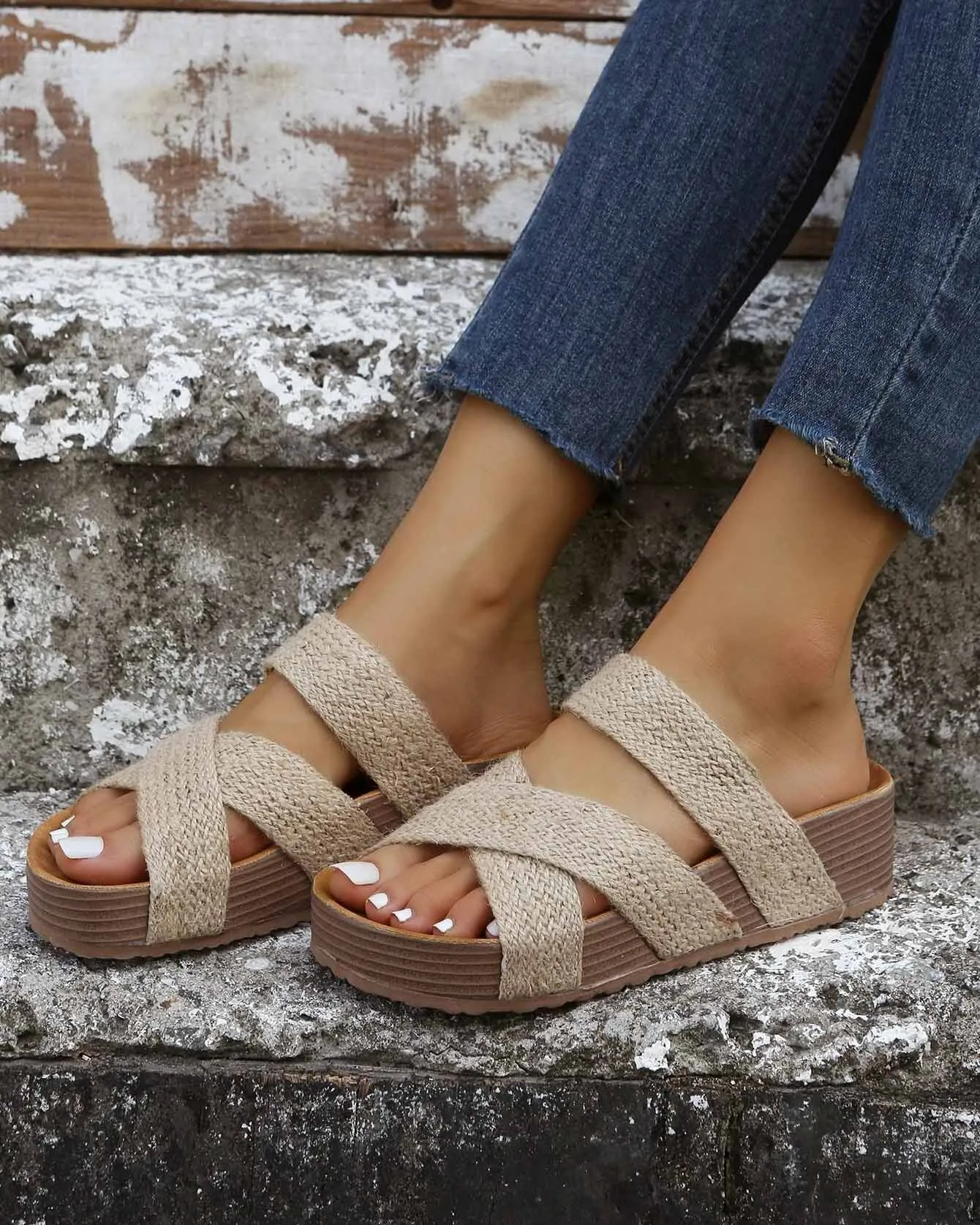 Thick Soled Woven Sandals