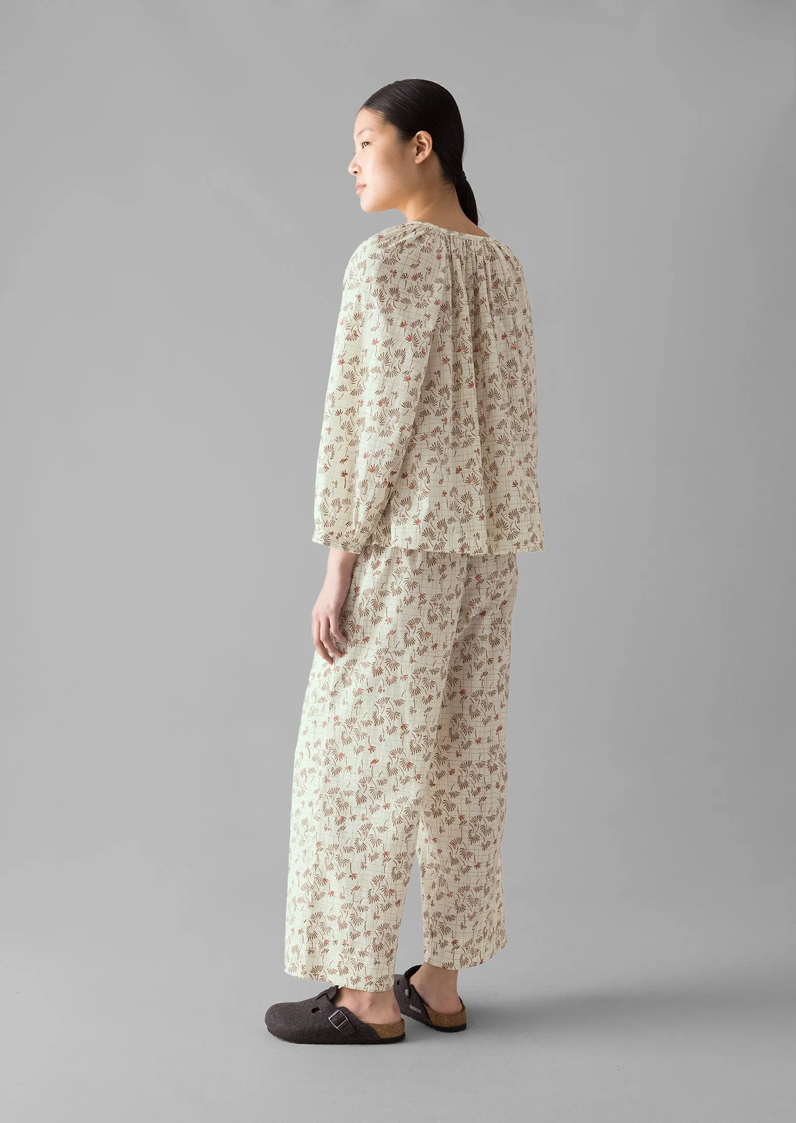 Trellis Floral Block Print Pajamas | Ecru