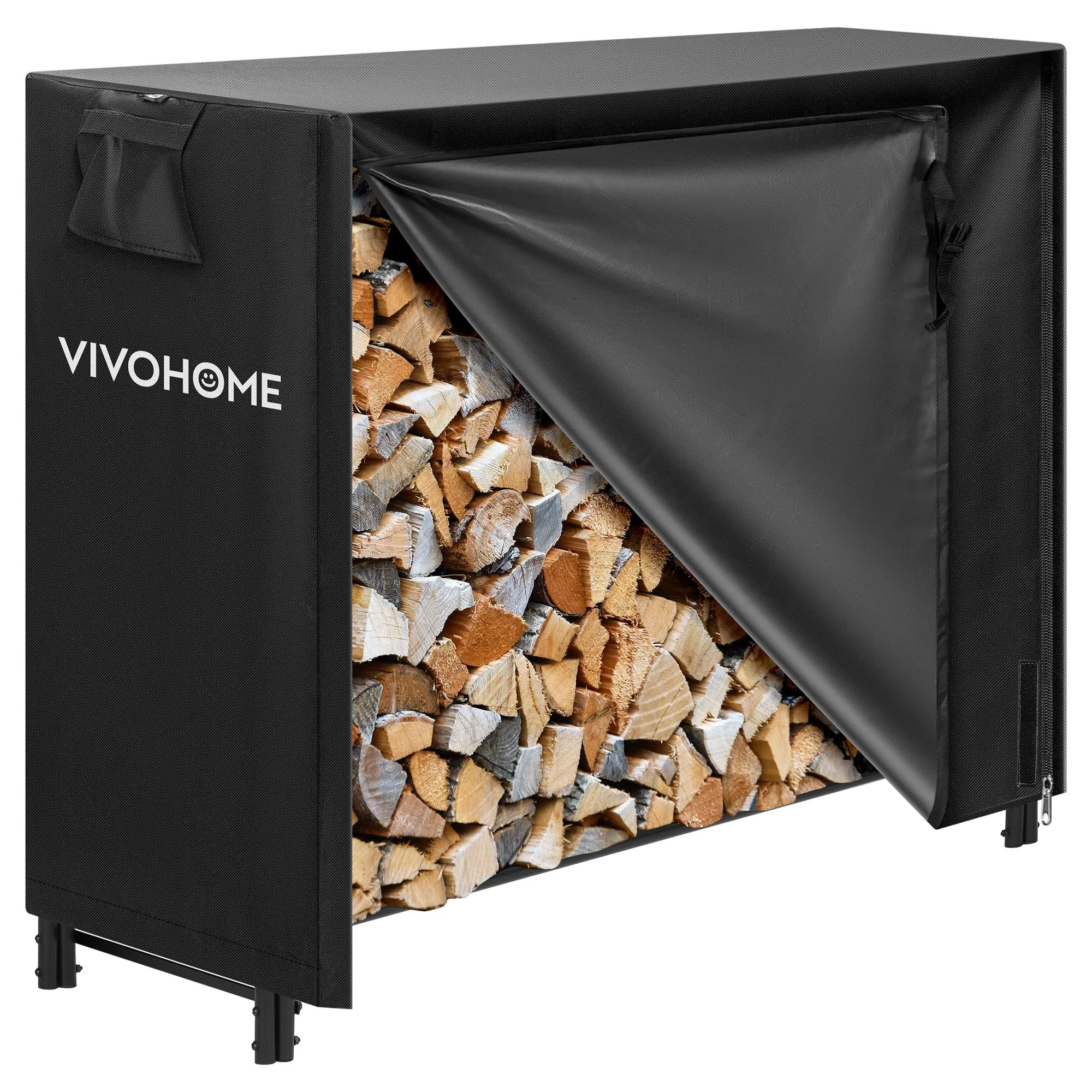 VIVOHOME 4ft Heavy Duty Indoor Outdoor Firewood Storage Log Rack and Cover Combo Set with Zipper