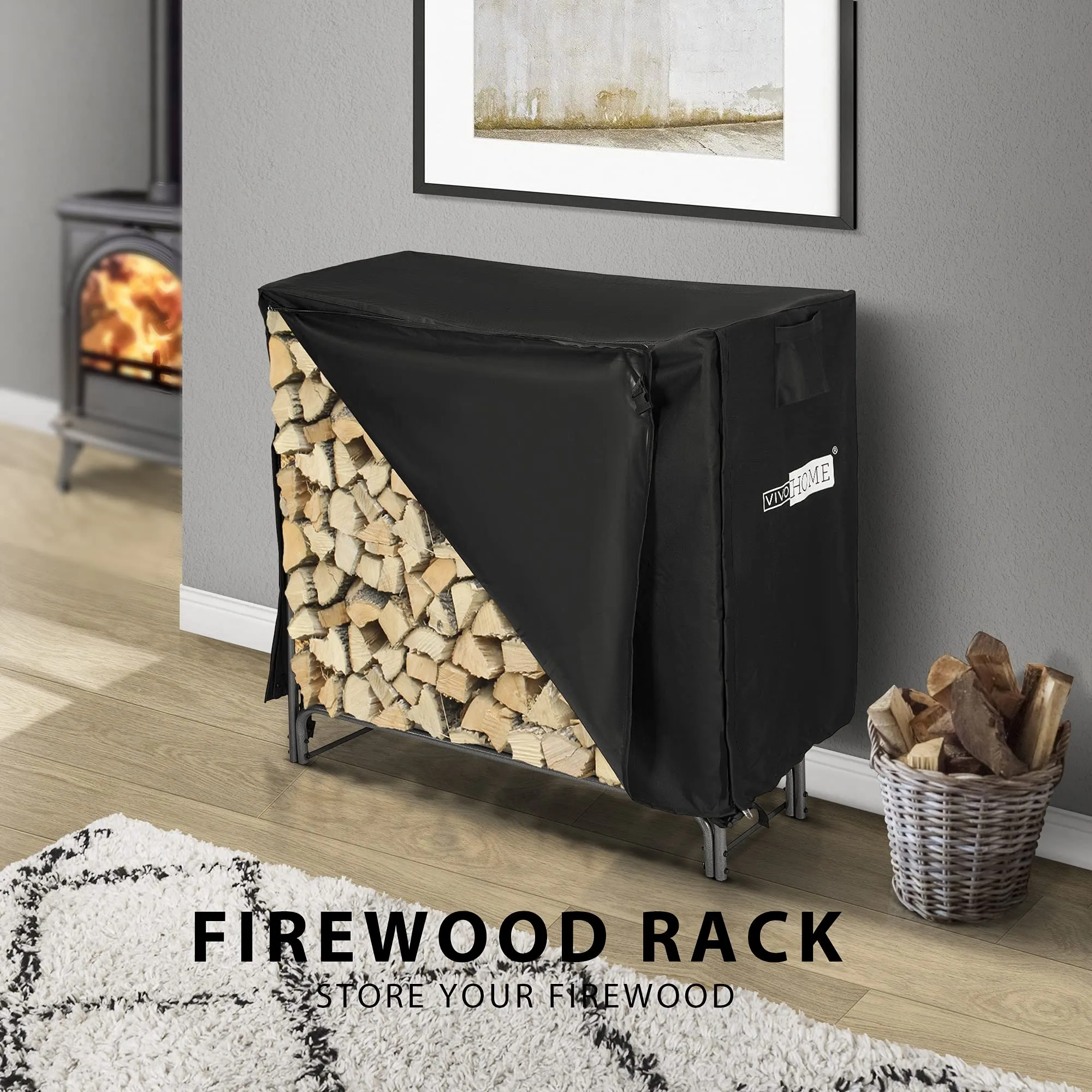 VIVOHOME 4ft Heavy Duty Indoor Outdoor Firewood Storage Log Rack and Cover Combo Set with Zipper