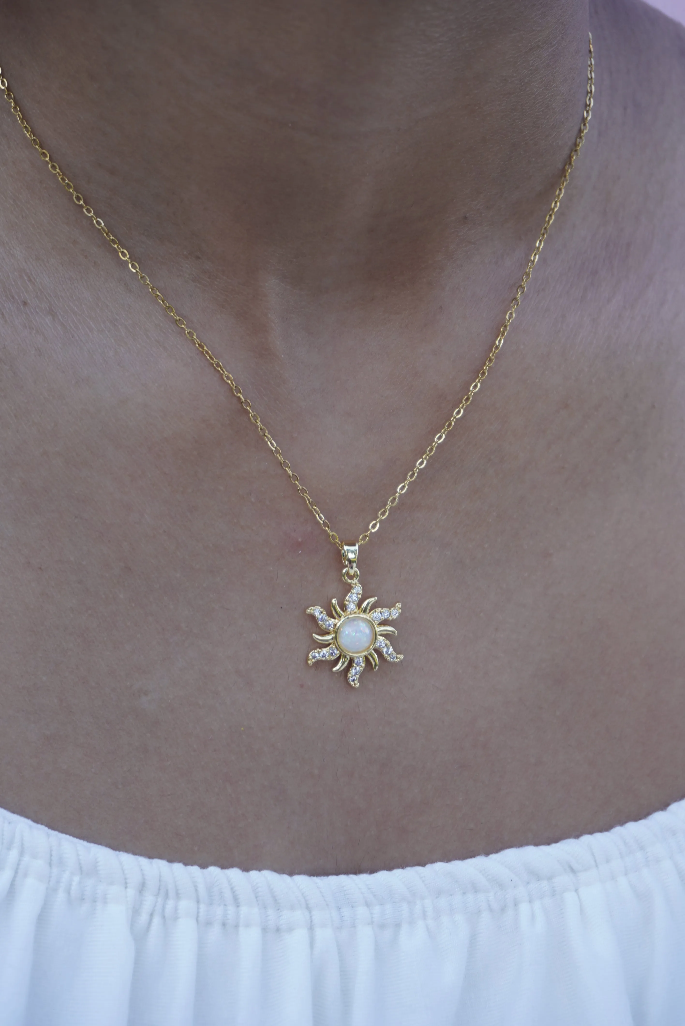 White Opal Sun Necklace