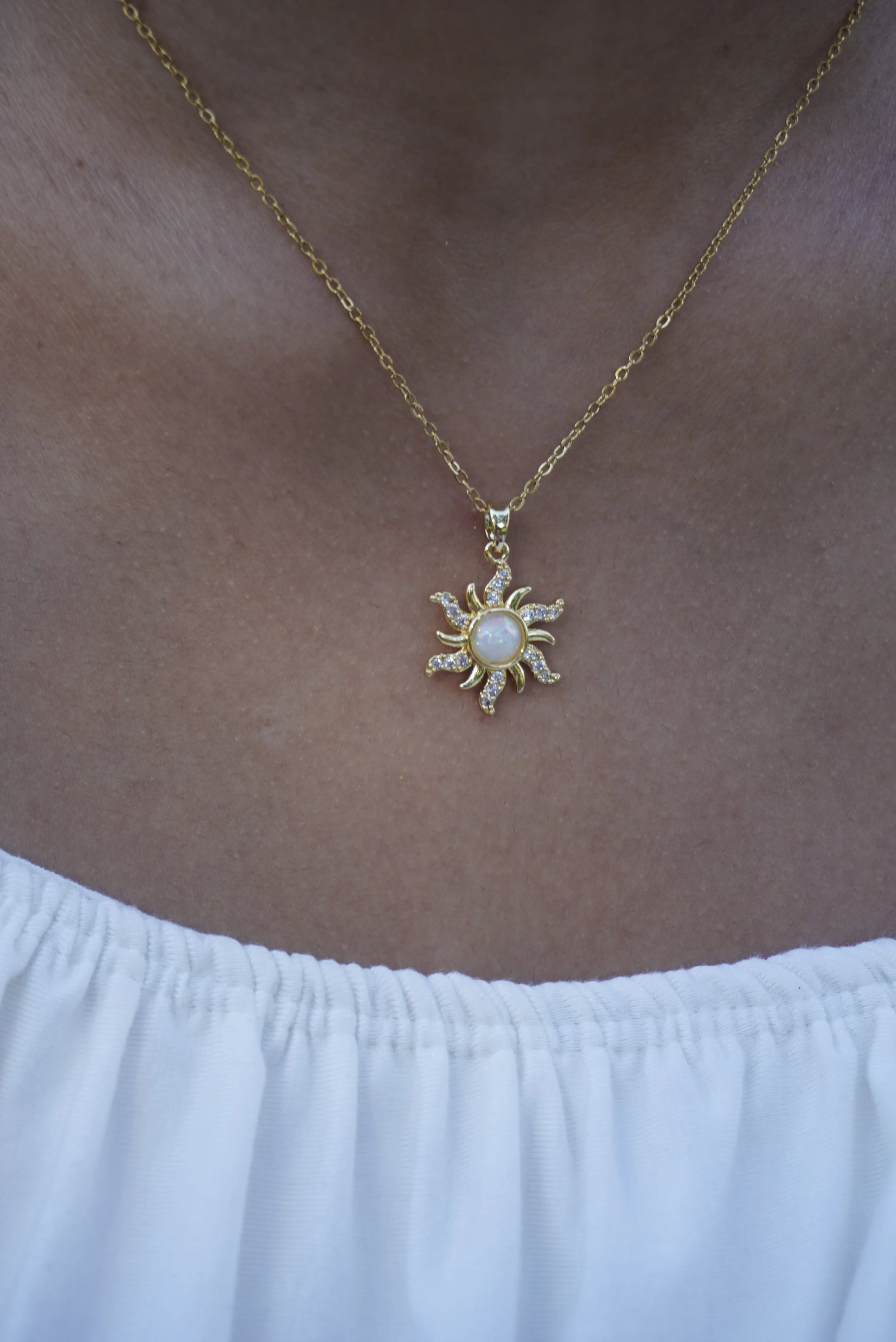 White Opal Sun Necklace