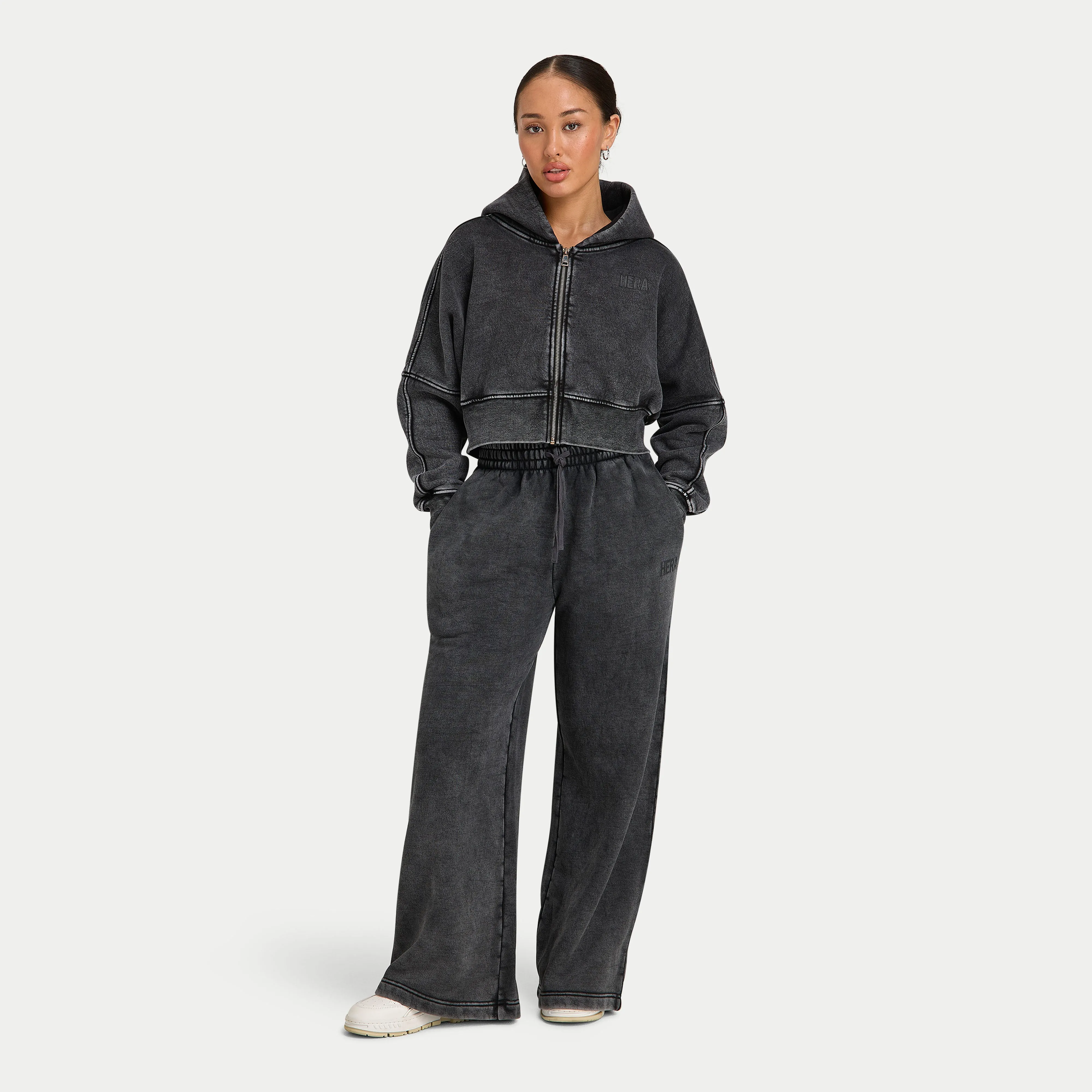 Womens Collective Wide Leg Sweatpant – Washed Black