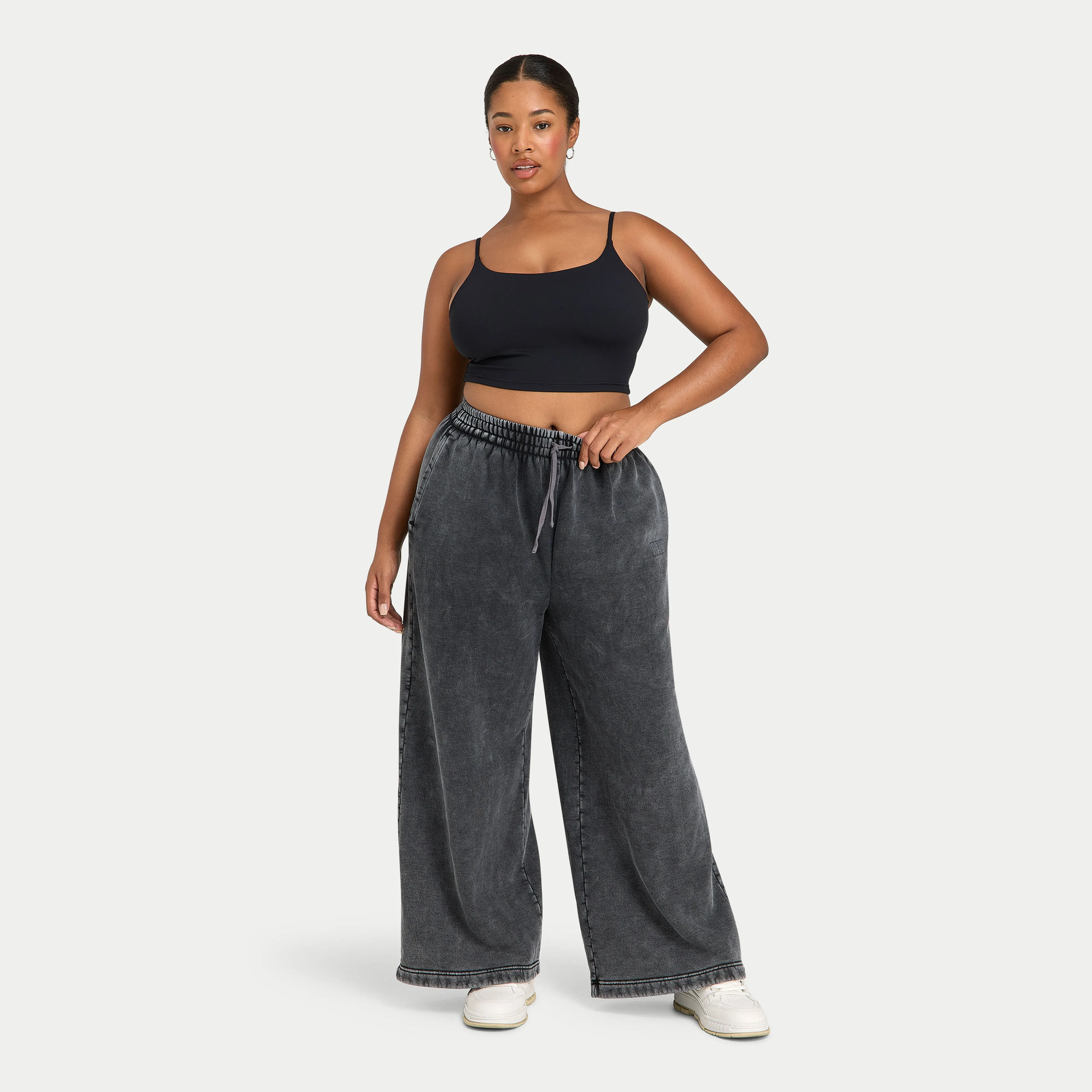 Womens Collective Wide Leg Sweatpant – Washed Black