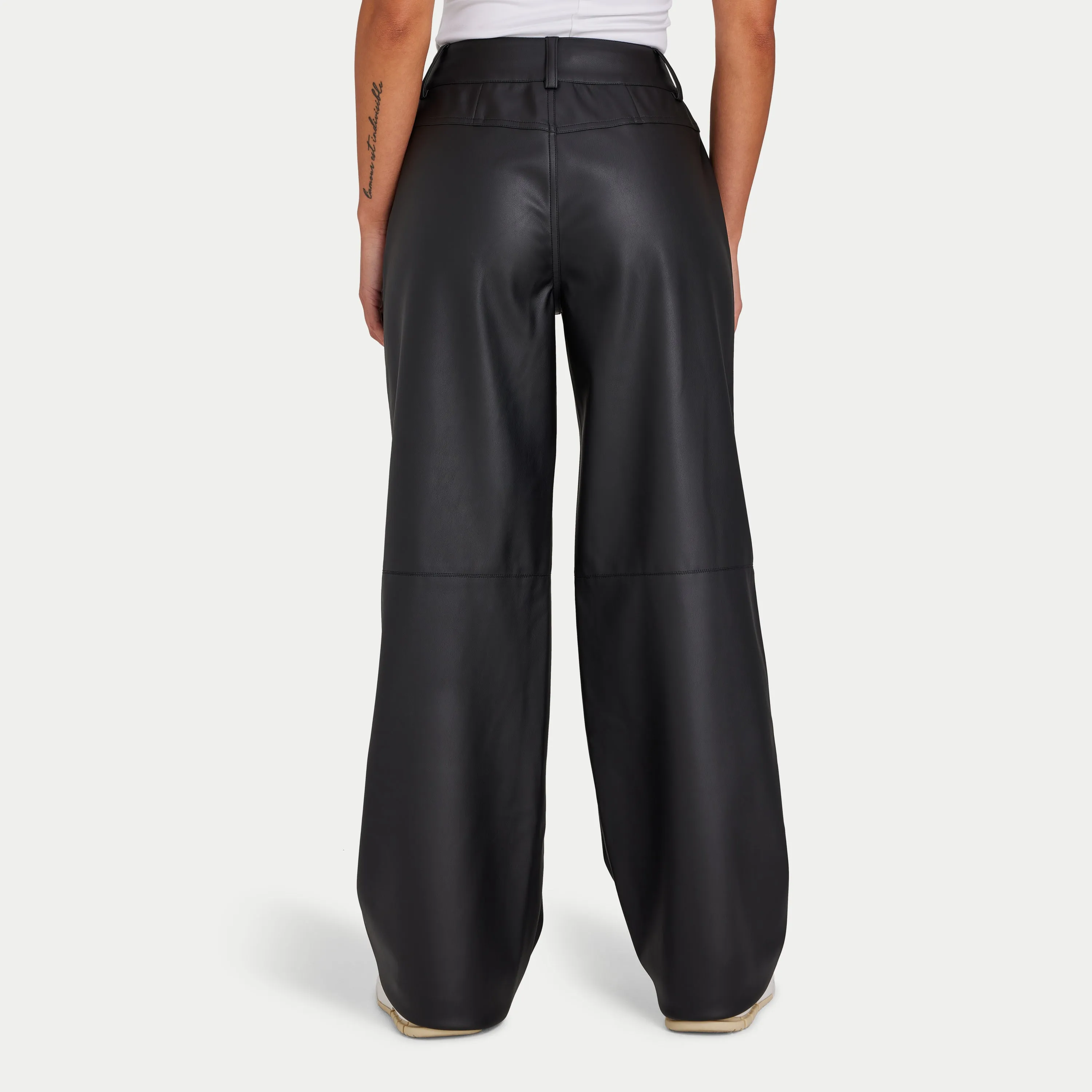 Womens Faux Leather Wide Leg Trouser - Black