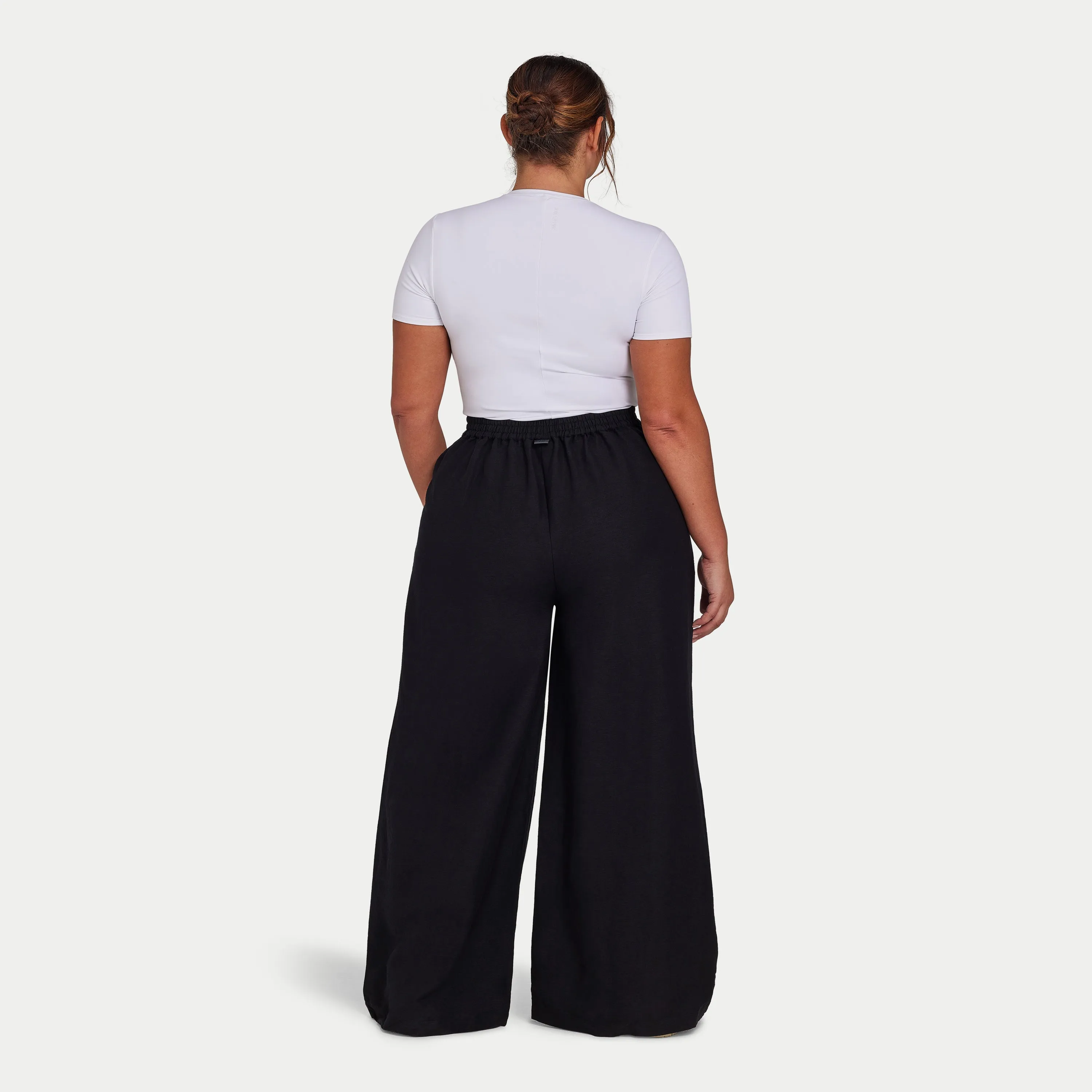 Womens Linen Mix Wide Leg Trouser - Black