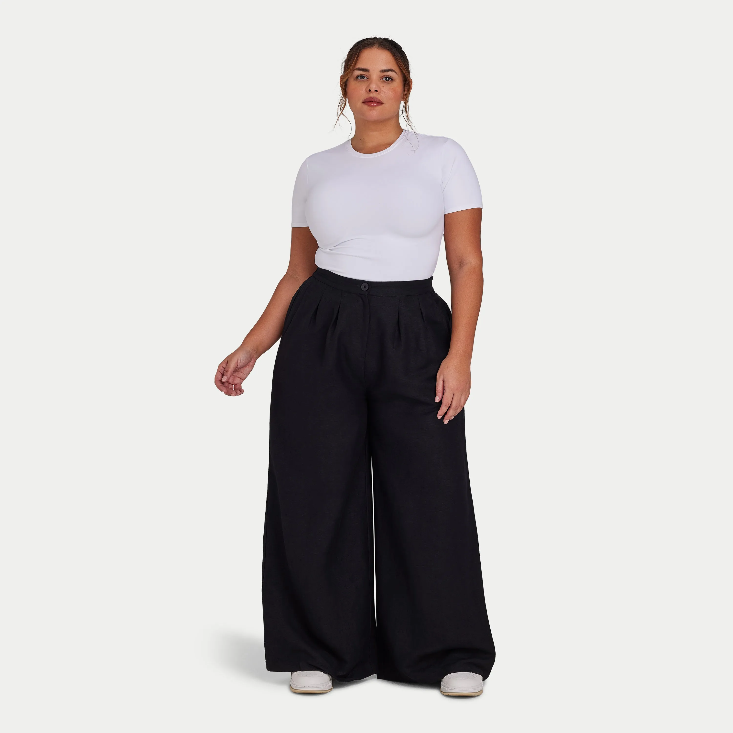 Womens Linen Mix Wide Leg Trouser - Black