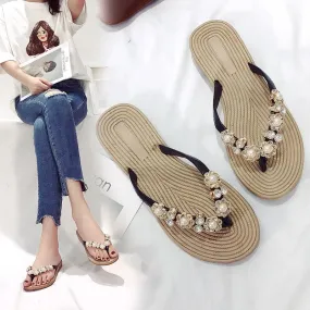 Women's Small Flowers Flip Flops Flat-Bottomed Sandles