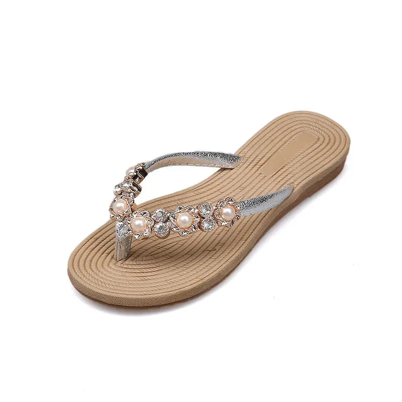 Women's Small Flowers Flip Flops Flat-Bottomed Sandles