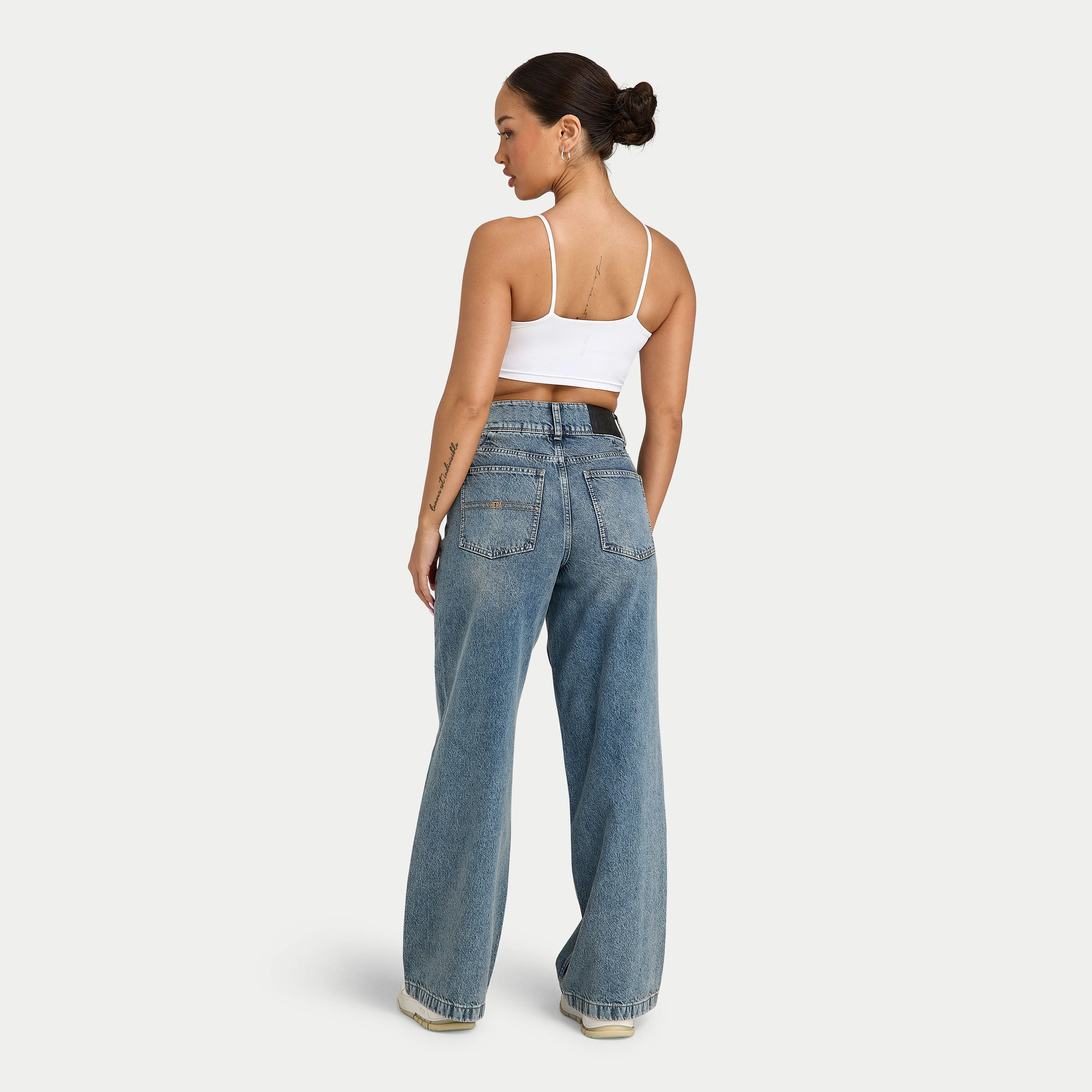 Womens Wide Leg Denim Jean - Mid Wash