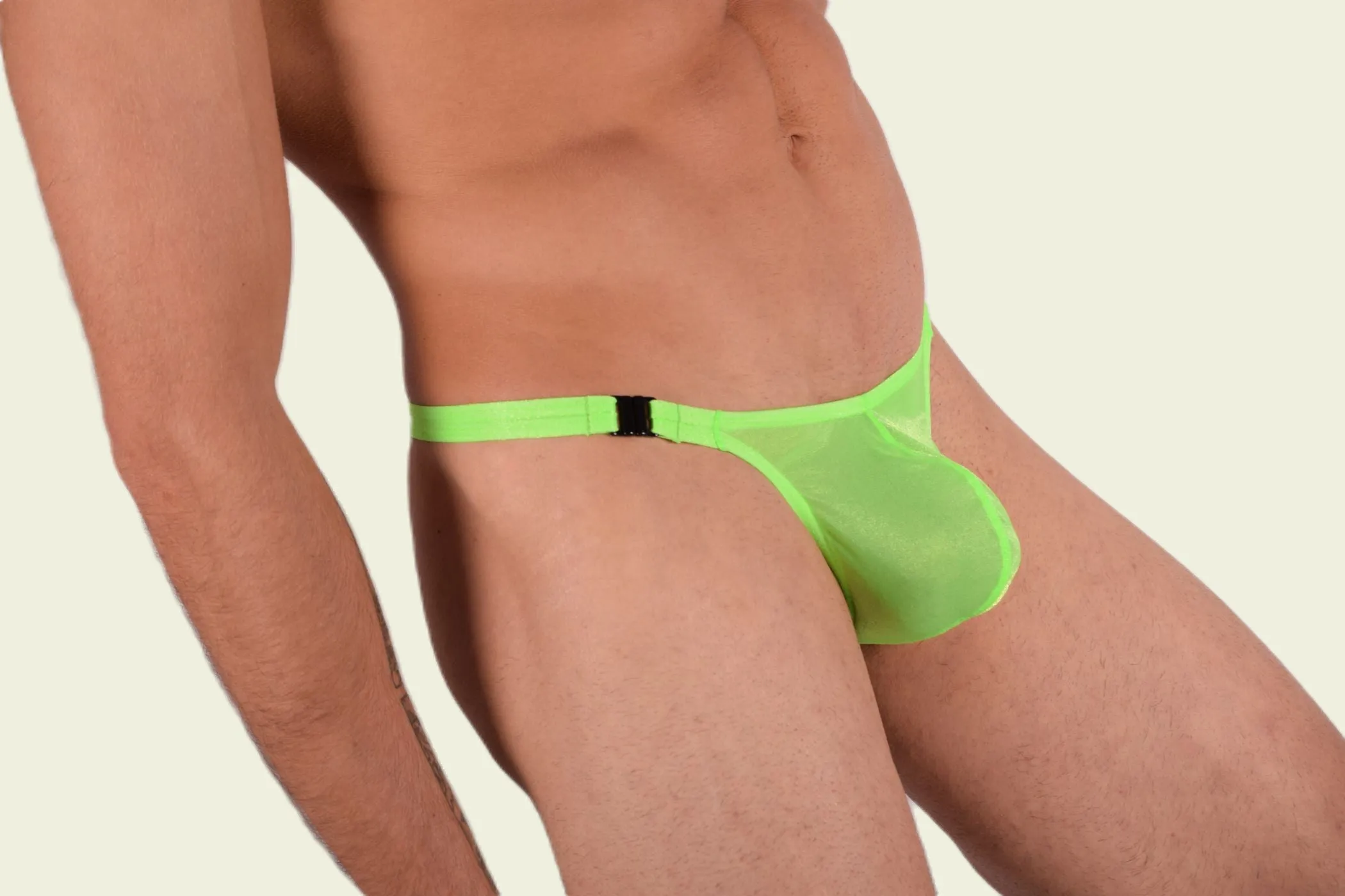 XS/S SMU Mens Detachable Sheer Flashing lime thong 33382 MX11